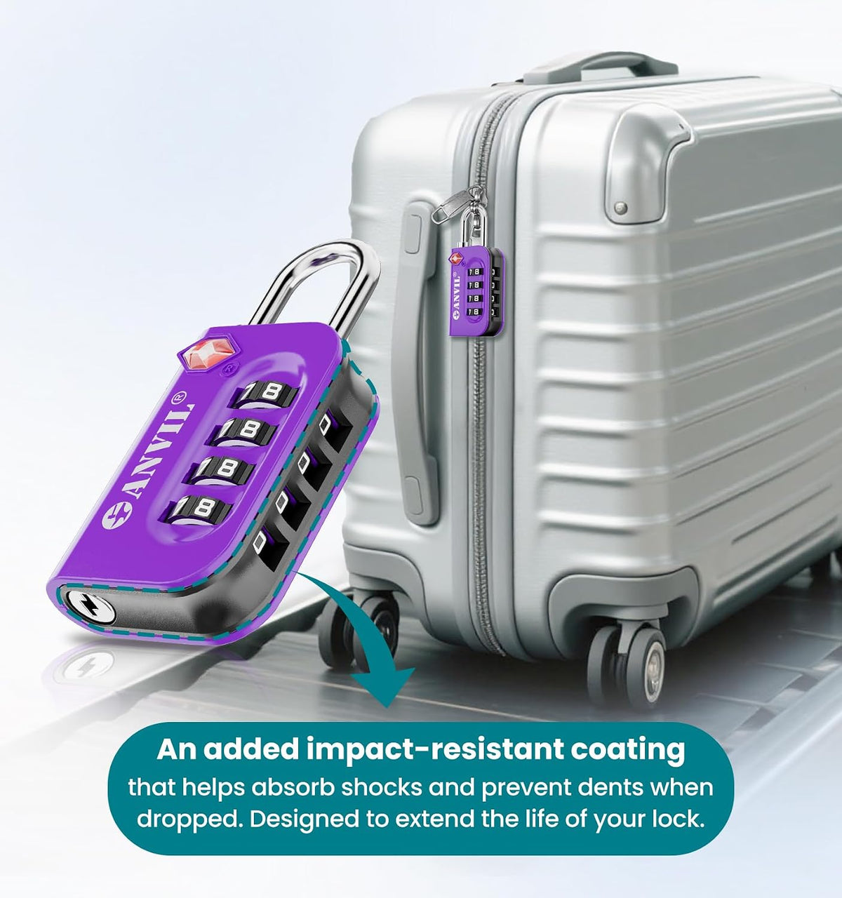 TSA Approved Luggage Lock - 4 Digit Combination, 10,000 Combinations, Easy-Read Password Window, Travel Lock for Suitcases, Backpacks, Gym & Student Lockers, Baggage