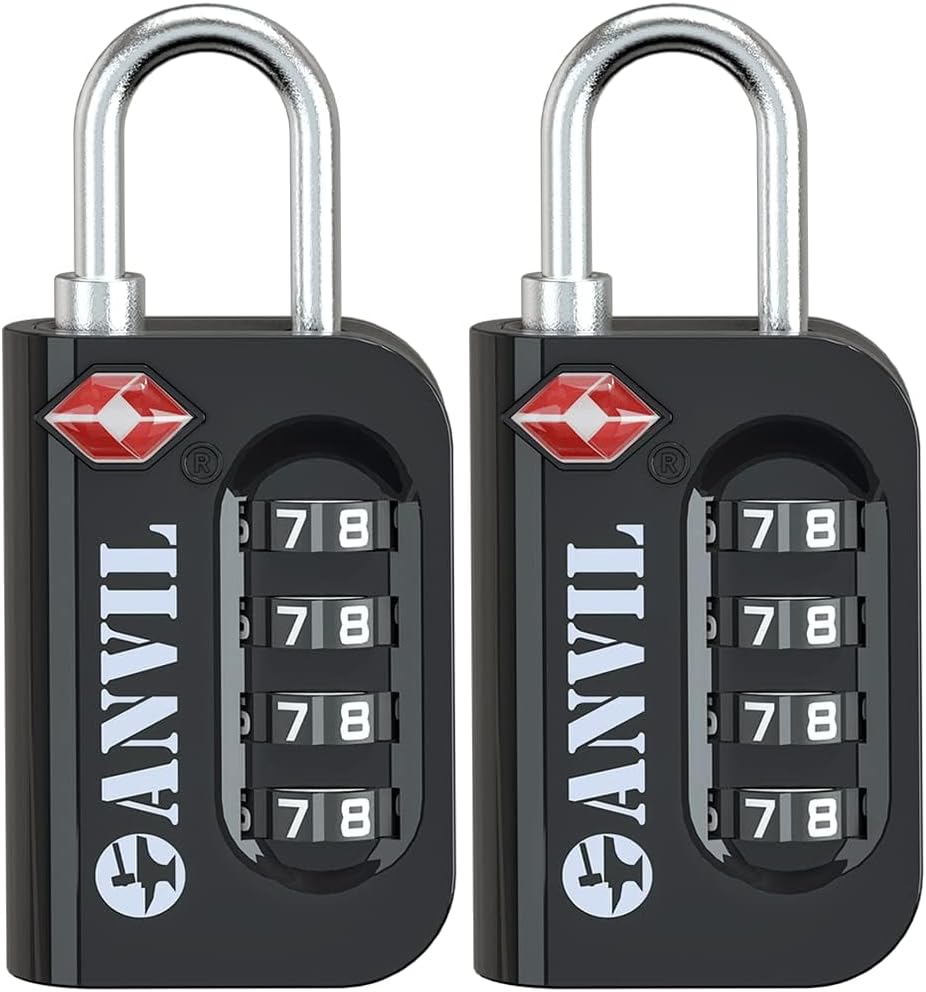 TSA Approved Luggage Lock - 4 Digit Combination, 10,000 Combinations, Easy-Read Password Window, Travel Lock for Suitcases, Backpacks, Gym & Student Lockers, Baggage