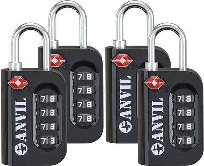 TSA Approved Luggage Lock - 4 Digit Combination, 10,000 Combinations, Easy-Read Password Window, Travel Lock for Suitcases, Backpacks, Gym & Student Lockers, Baggage