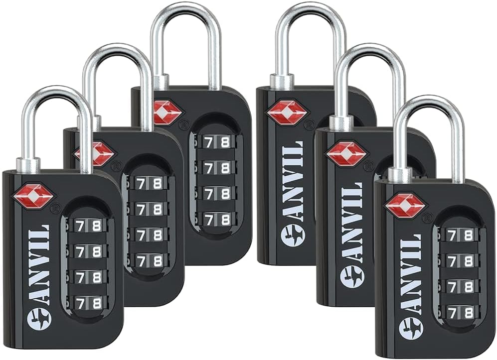 TSA Approved Luggage Lock - 4 Digit Combination, 10,000 Combinations, Easy-Read Password Window, Travel Lock for Suitcases, Backpacks, Gym & Student Lockers, Baggage