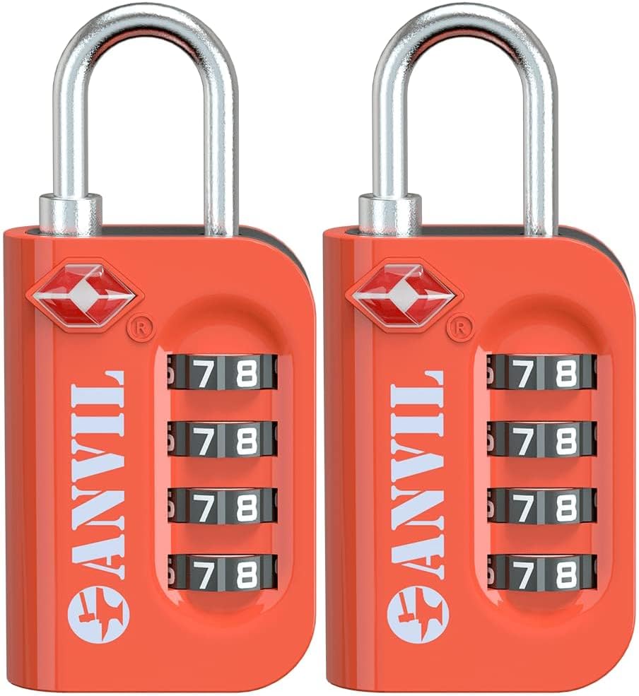 TSA Approved Luggage Lock - 4 Digit Combination, 10,000 Combinations, Easy-Read Password Window, Travel Lock for Suitcases, Backpacks, Gym & Student Lockers, Baggage