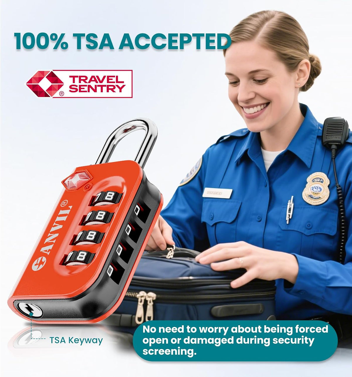 TSA Approved Luggage Lock - 4 Digit Combination, 10,000 Combinations, Easy-Read Password Window, Travel Lock for Suitcases, Backpacks, Gym & Student Lockers, Baggage
