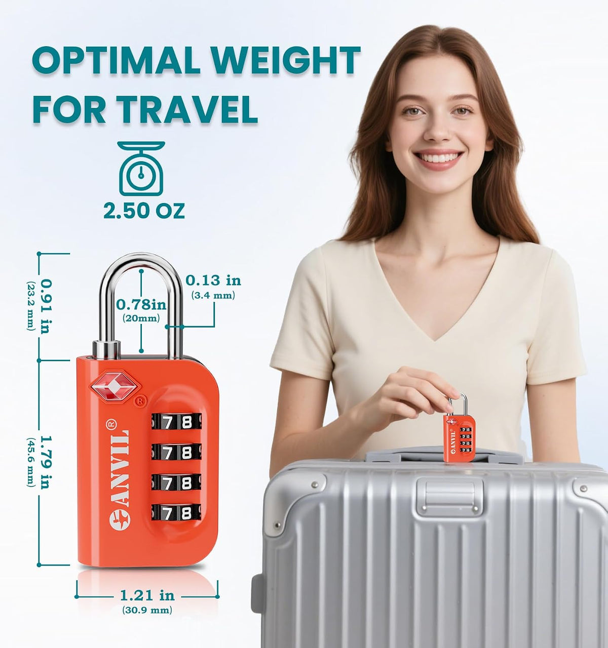 TSA Approved Luggage Lock - 4 Digit Combination, 10,000 Combinations, Easy-Read Password Window, Travel Lock for Suitcases, Backpacks, Gym & Student Lockers, Baggage