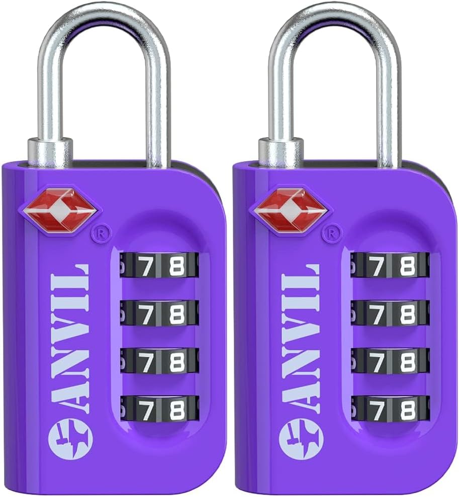 TSA Approved Luggage Lock - 4 Digit Combination, 10,000 Combinations, Easy-Read Password Window, Travel Lock for Suitcases, Backpacks, Gym & Student Lockers, Baggage
