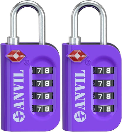 TSA Approved Luggage Lock - 4 Digit Combination, 10,000 Combinations, Easy-Read Password Window, Travel Lock for Suitcases, Backpacks, Gym & Student Lockers, Baggage