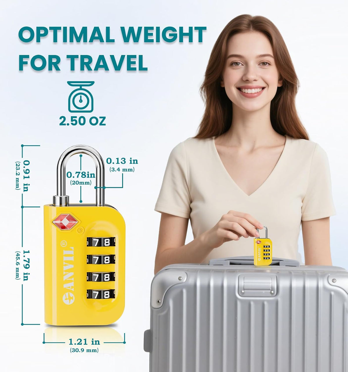 TSA Approved Luggage Lock - 4 Digit Combination, 10,000 Combinations, Easy-Read Password Window, Travel Lock for Suitcases, Backpacks, Gym & Student Lockers, Baggage