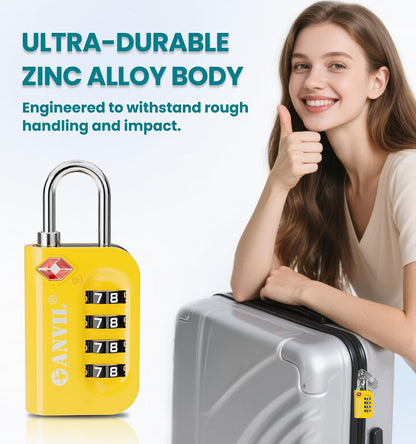 TSA Approved Luggage Lock - 4 Digit Combination, 10,000 Combinations, Easy-Read Password Window, Travel Lock for Suitcases, Backpacks, Gym & Student Lockers, Baggage
