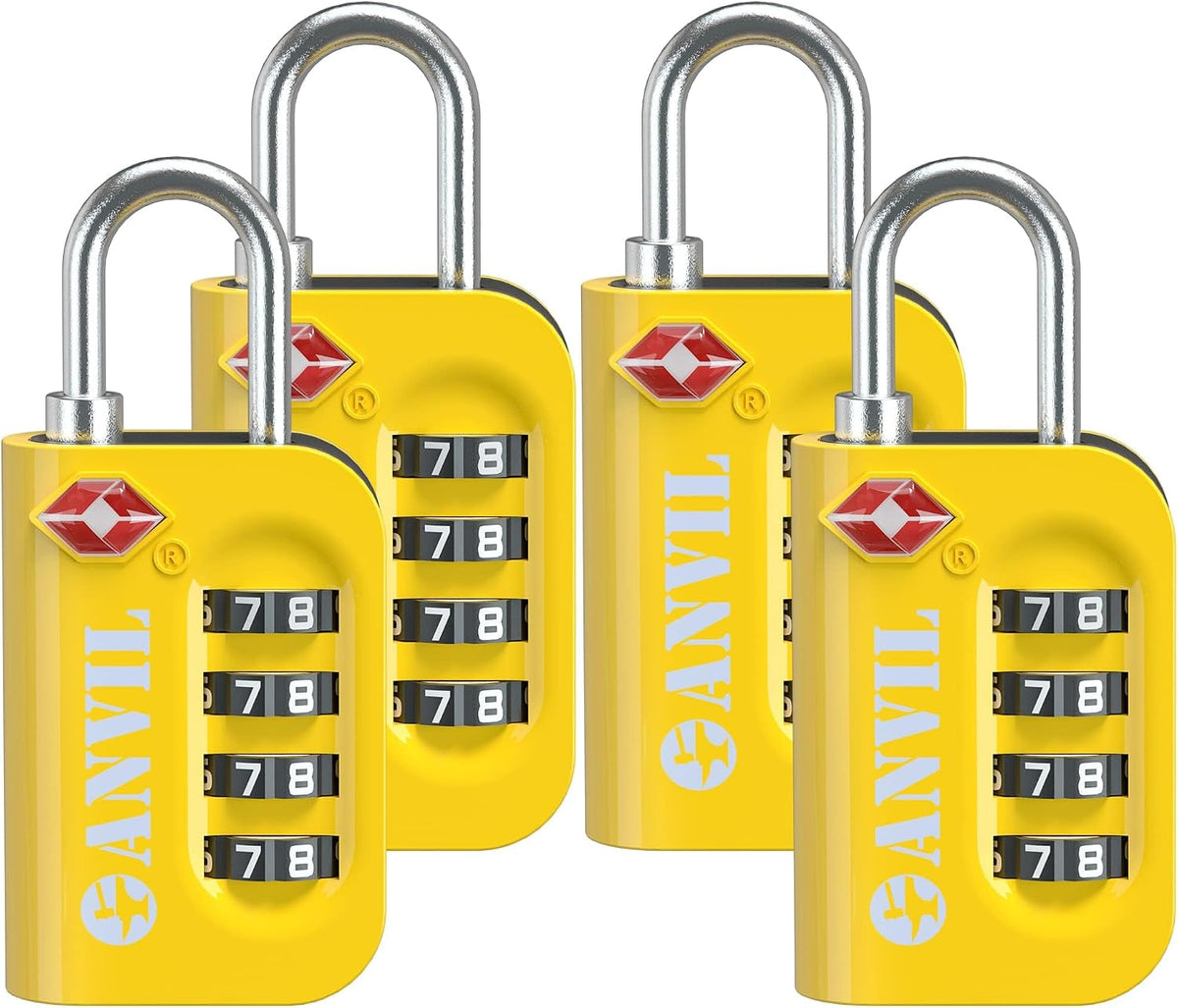TSA Approved Luggage Lock - 4 Digit Combination, 10,000 Combinations, Easy-Read Password Window, Travel Lock for Suitcases, Backpacks, Gym & Student Lockers, Baggage