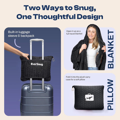 Travel Blanket & Pillow 68x42 - Premium Ultra-Soft Microfleece 2 in 1 Compact & Packable Flight Blanket with Soft Bag Pillowcase, Hand Luggage Sleeve and Backpack Clip (Light Pink)