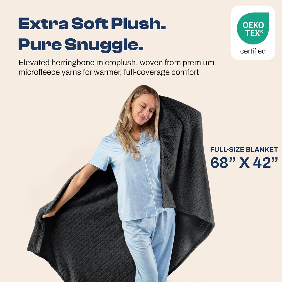 Travel Blanket & Pillow 68x42 - Premium Ultra-Soft Microfleece 2 in 1 Compact & Packable Flight Blanket with Soft Bag Pillowcase, Hand Luggage Sleeve and Backpack Clip (Light Pink)