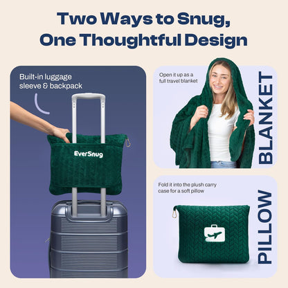Travel Blanket & Pillow 68x42 - Premium Ultra-Soft Microfleece 2 in 1 Compact & Packable Flight Blanket with Soft Bag Pillowcase, Hand Luggage Sleeve and Backpack Clip (Light Pink)