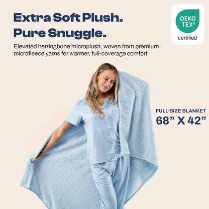 Travel Blanket & Pillow 68x42 - Premium Ultra-Soft Microfleece 2 in 1 Compact & Packable Flight Blanket with Soft Bag Pillowcase, Hand Luggage Sleeve and Backpack Clip (Light Pink)