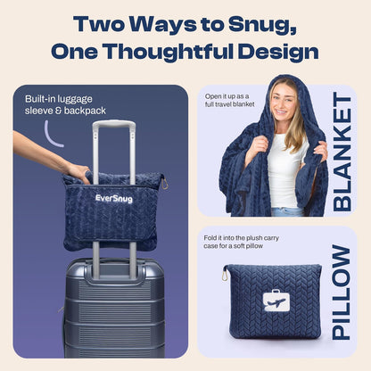 Travel Blanket & Pillow 68x42 - Premium Ultra-Soft Microfleece 2 in 1 Compact & Packable Flight Blanket with Soft Bag Pillowcase, Hand Luggage Sleeve and Backpack Clip (Light Pink)