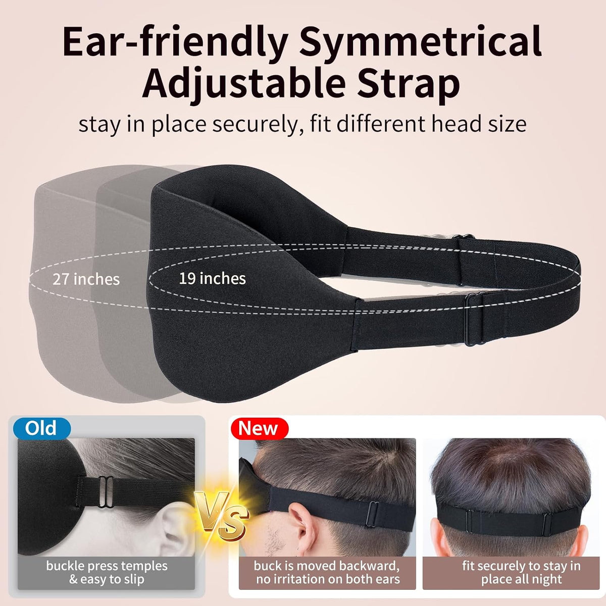 Sleep Mask for Back and Side Sleeper, Travel Eye Cover, Black