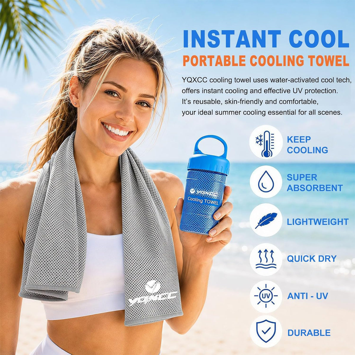 2 Pack Cooling Towels (47"x12"), Ice Cool Towel for Neck & Face