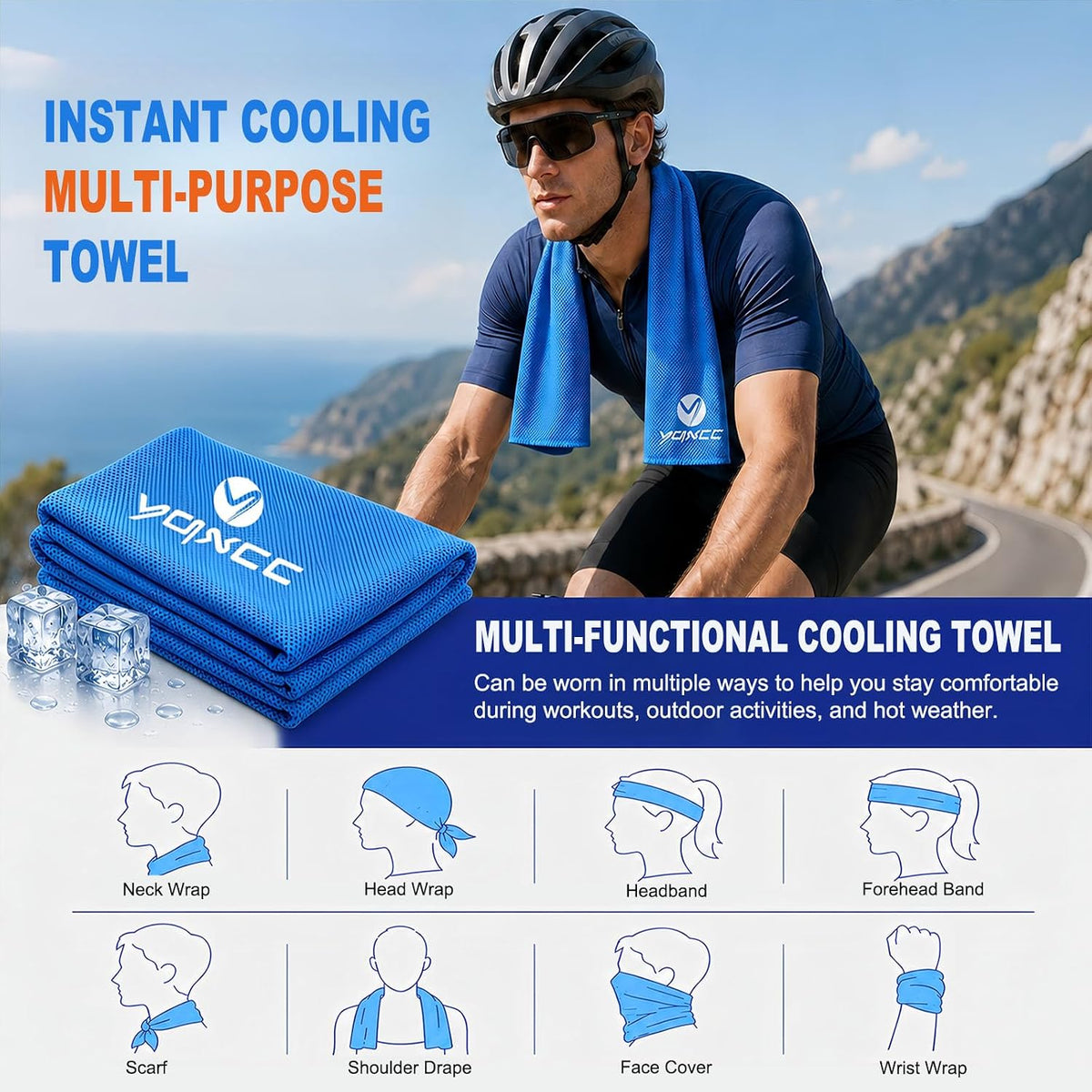2 Pack Cooling Towels (47"x12"), Ice Cool Towel for Neck & Face