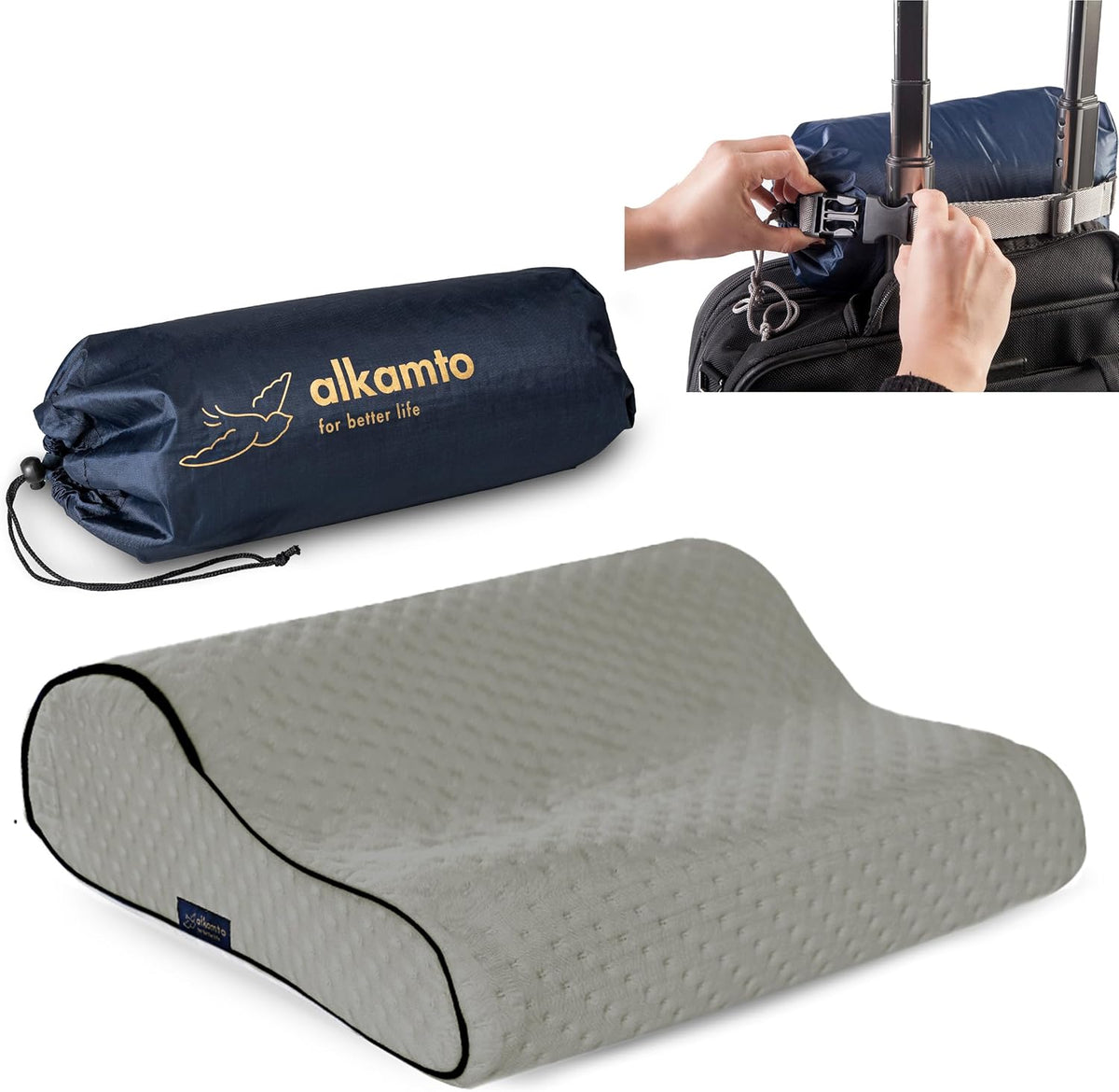 Travel & Camping Comfortable Memory Foam Pillow – Easy to Carry Portable Bag – Temperature Regulating Pillow Case