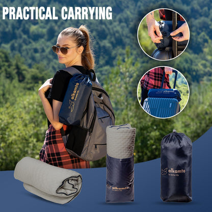 Travel & Camping Comfortable Memory Foam Pillow – Easy to Carry Portable Bag – Temperature Regulating Pillow Case