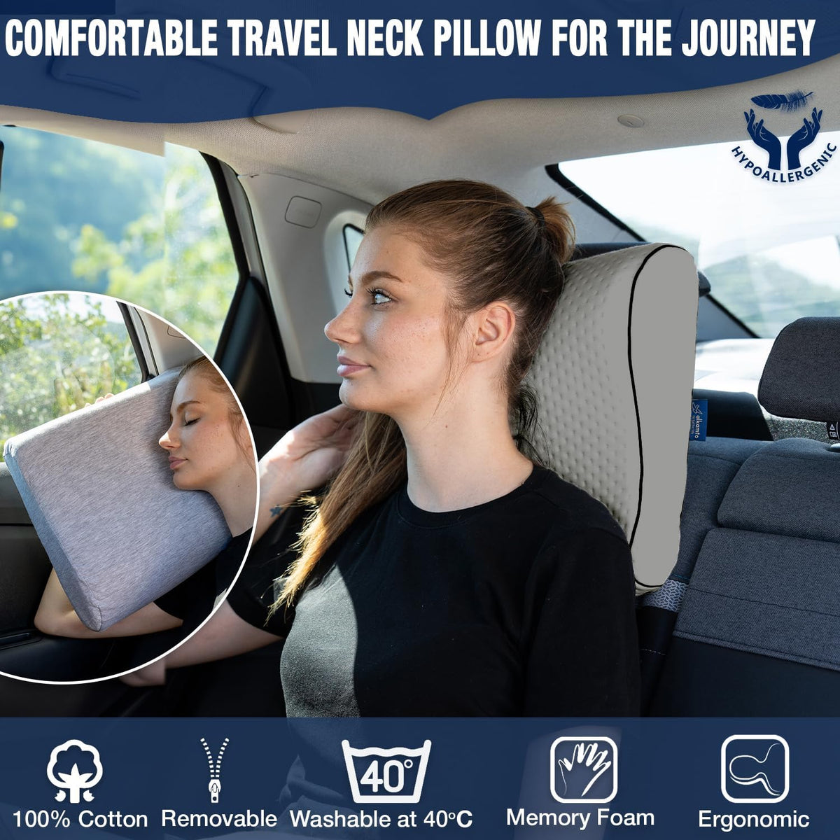 Travel & Camping Comfortable Memory Foam Pillow – Easy to Carry Portable Bag – Temperature Regulating Pillow Case