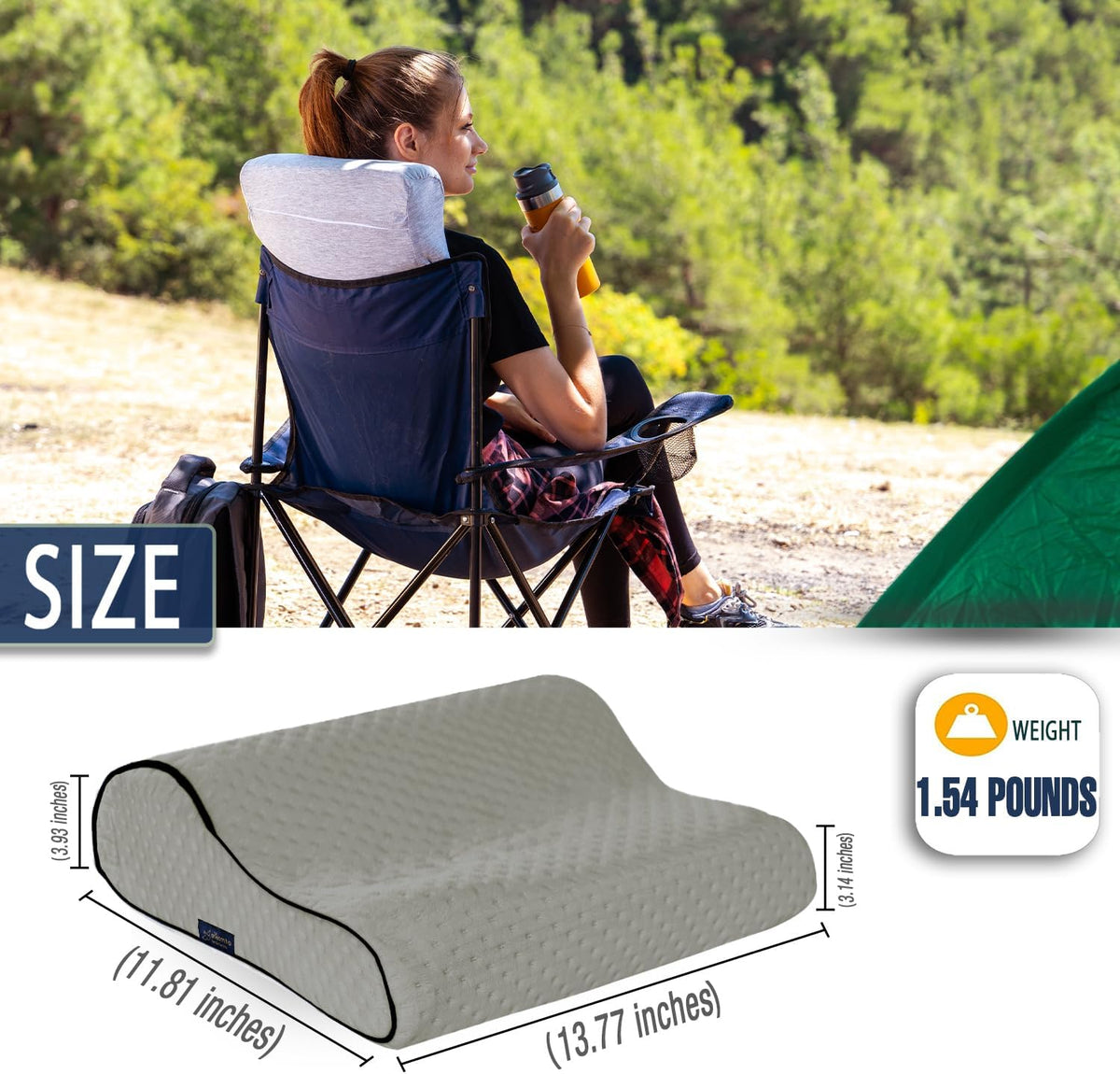 Travel & Camping Comfortable Memory Foam Pillow – Easy to Carry Portable Bag – Temperature Regulating Pillow Case