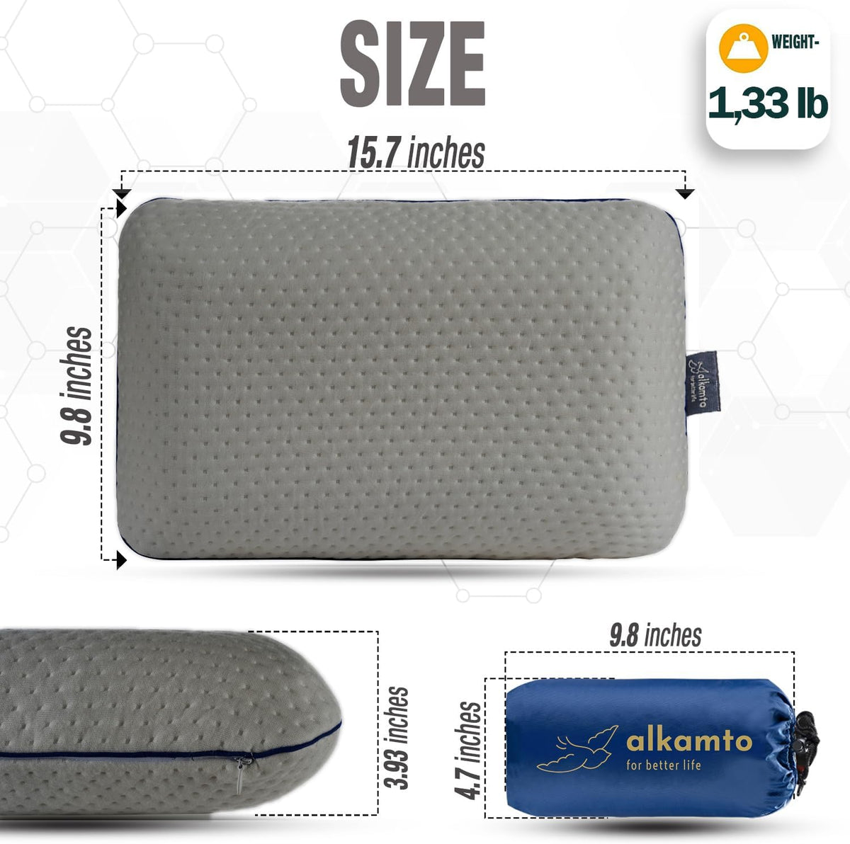 Travel & Camping Comfortable Memory Foam Pillow – Easy to Carry Portable Bag – Temperature Regulating Pillow Case