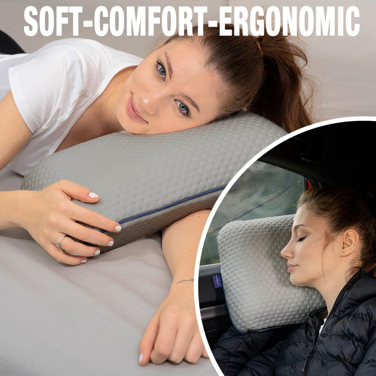 Travel & Camping Comfortable Memory Foam Pillow – Easy to Carry Portable Bag – Temperature Regulating Pillow Case