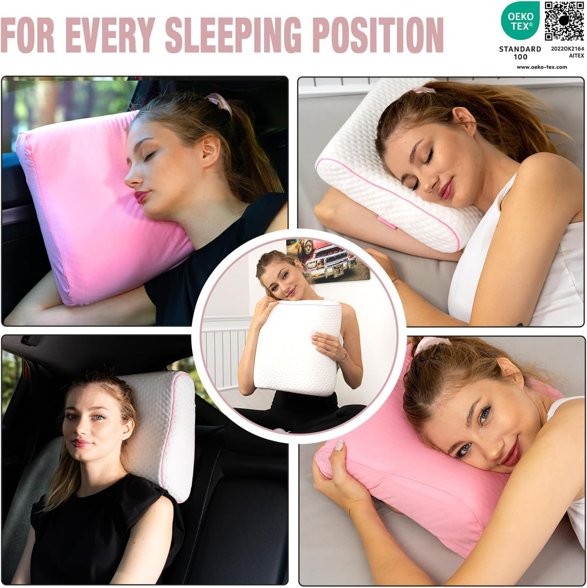 Travel & Camping Comfortable Memory Foam Pillow – Easy to Carry Portable Bag – Temperature Regulating Pillow Case