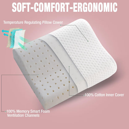 Travel & Camping Comfortable Memory Foam Pillow – Easy to Carry Portable Bag – Temperature Regulating Pillow Case