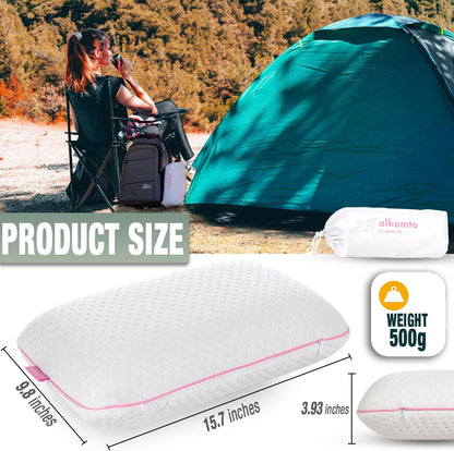 Travel & Camping Comfortable Memory Foam Pillow – Easy to Carry Portable Bag – Temperature Regulating Pillow Case