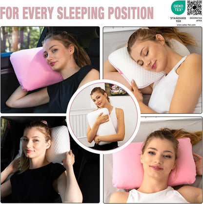 Travel & Camping Comfortable Memory Foam Pillow – Easy to Carry Portable Bag – Temperature Regulating Pillow Case