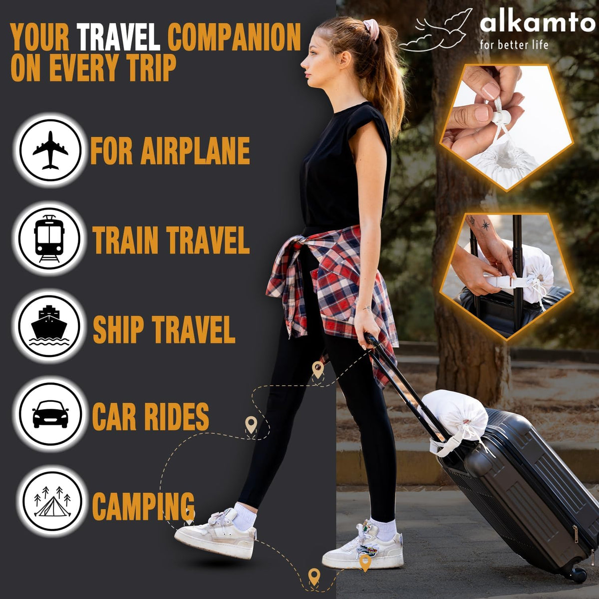 Travel & Camping Comfortable Memory Foam Pillow – Easy to Carry Portable Bag – Temperature Regulating Pillow Case