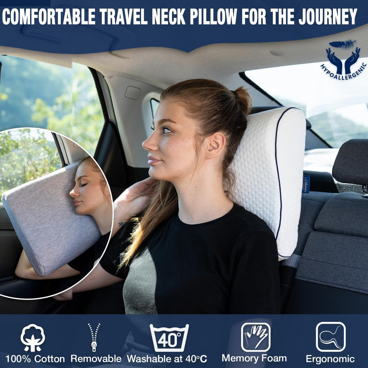 Travel & Camping Comfortable Memory Foam Pillow – Easy to Carry Portable Bag – Temperature Regulating Pillow Case