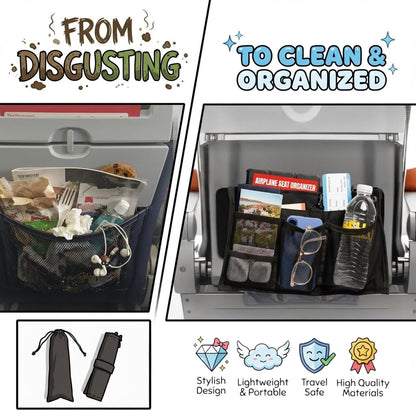Airplane Seat Organizer to Clip onto Airplane Seat Pocket | Travel Essentials Accessory with Improved Universal Compatibility (15 x 9 Inches)
