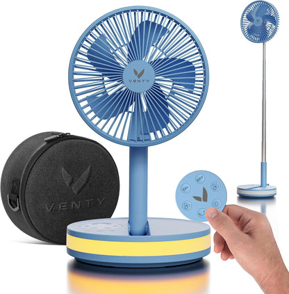 VENTY Portable Fan - Wireless Battery Operated Fan - 4 Speeds - LED Lighting - Carry Case & Remote Control - Cruise Travel - Outdoor Travel RV Power Bank With USB-C Port (Black with Case)