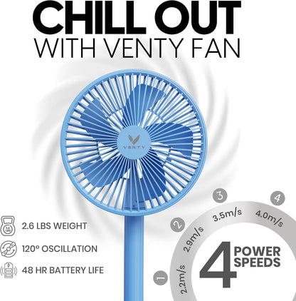 VENTY Portable Fan - Wireless Battery Operated Fan - 4 Speeds - LED Lighting - Carry Case & Remote Control - Cruise Travel - Outdoor Travel RV Power Bank With USB-C Port (Black with Case)