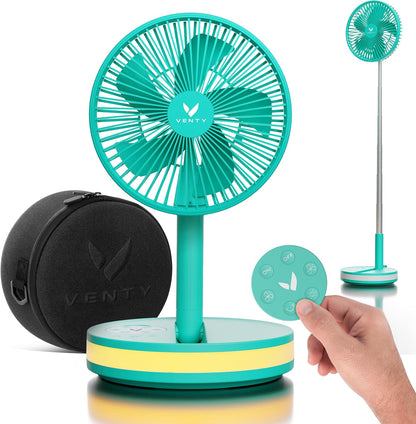 VENTY Portable Fan - Wireless Battery Operated Fan - 4 Speeds - LED Lighting - Carry Case & Remote Control - Cruise Travel - Outdoor Travel RV Power Bank With USB-C Port (Black with Case)