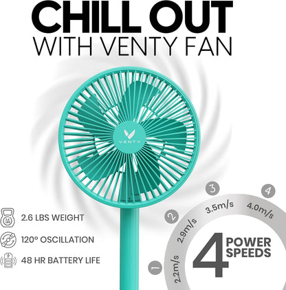 VENTY Portable Fan - Wireless Battery Operated Fan - 4 Speeds - LED Lighting - Carry Case & Remote Control - Cruise Travel - Outdoor Travel RV Power Bank With USB-C Port (Black with Case)