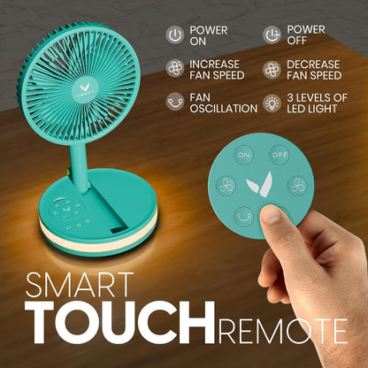 VENTY Portable Fan - Wireless Battery Operated Fan - 4 Speeds - LED Lighting - Carry Case & Remote Control - Cruise Travel - Outdoor Travel RV Power Bank With USB-C Port (Black with Case)