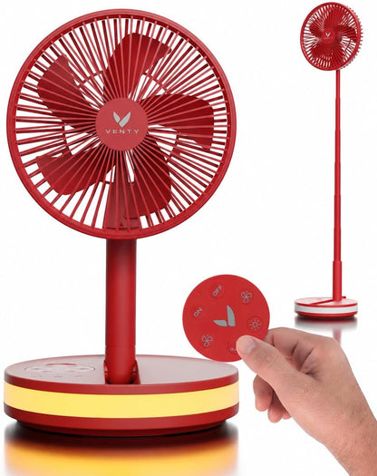 VENTY Portable Fan - Wireless Battery Operated Fan - 4 Speeds - LED Lighting - Carry Case & Remote Control - Cruise Travel - Outdoor Travel RV Power Bank With USB-C Port (Black with Case)