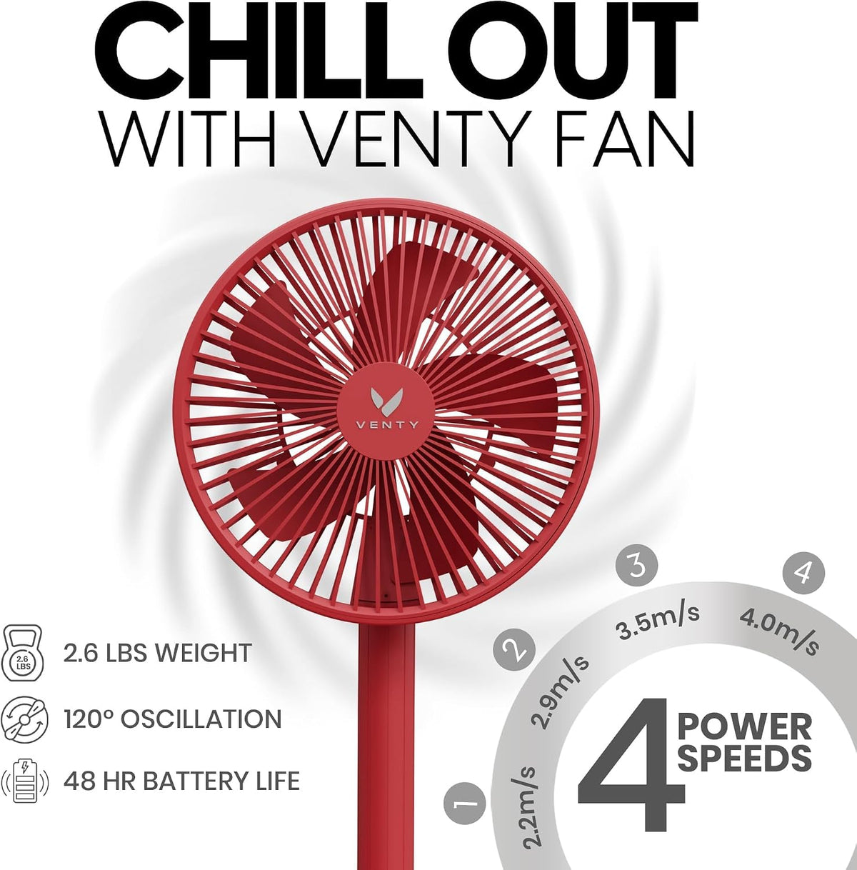 VENTY Portable Fan - Wireless Battery Operated Fan - 4 Speeds - LED Lighting - Carry Case & Remote Control - Cruise Travel - Outdoor Travel RV Power Bank With USB-C Port (Black with Case)