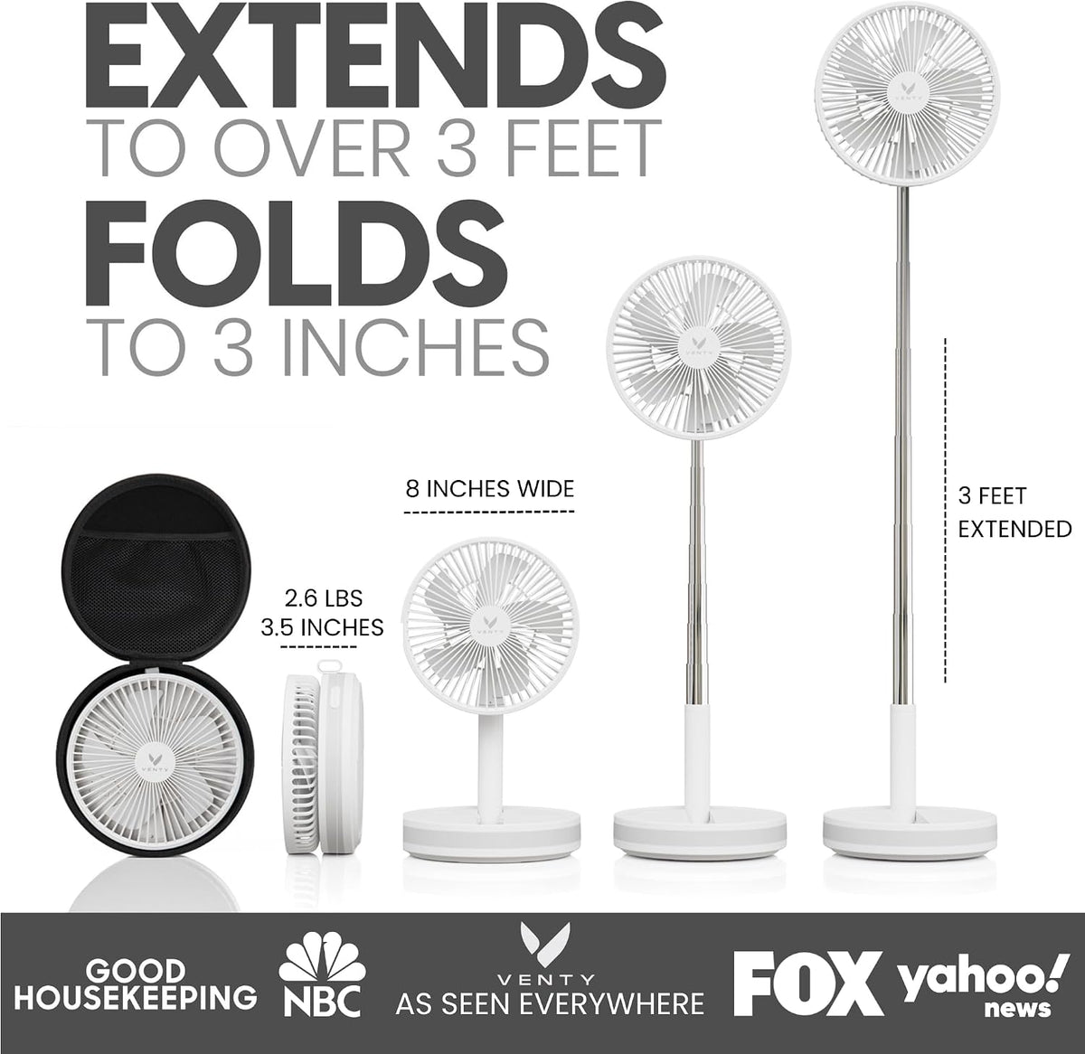 VENTY Portable Fan - Wireless Battery Operated Fan - 4 Speeds - LED Lighting - Carry Case & Remote Control - Cruise Travel - Outdoor Travel RV Power Bank With USB-C Port (Black with Case)