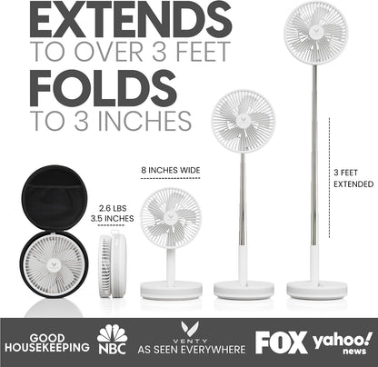 VENTY Portable Fan - Wireless Battery Operated Fan - 4 Speeds - LED Lighting - Carry Case & Remote Control - Cruise Travel - Outdoor Travel RV Power Bank With USB-C Port (Black with Case)