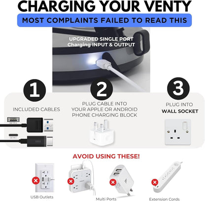 VENTY Portable Fan - Wireless Battery Operated Fan - 4 Speeds - LED Lighting - Carry Case & Remote Control - Cruise Travel - Outdoor Travel RV Power Bank With USB-C Port (Black with Case)