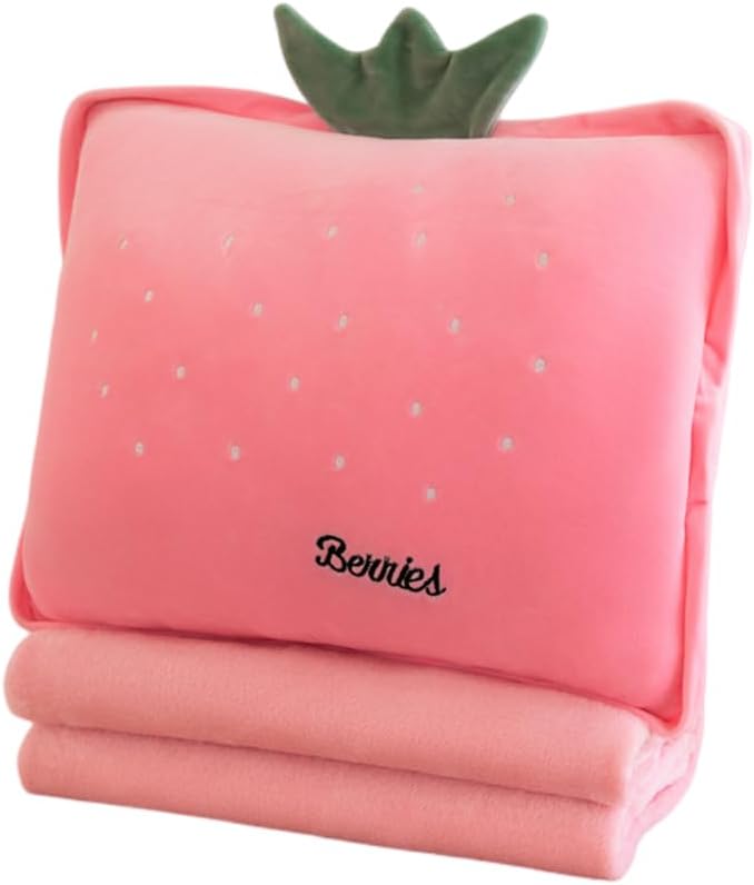 15inch Pink Strawberry Stuffed Fruit Travel Pillow Blanket,Travel Set