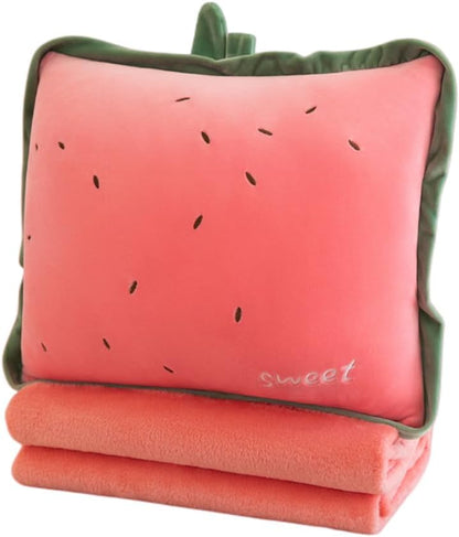 15inch Pink Strawberry Stuffed Fruit Travel Pillow Blanket,Travel Set