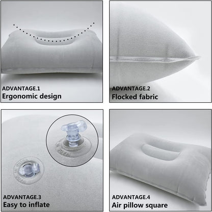 2Pack Ultralight A4 Size Inflatable Travel Pillow, Small Squared Flocked Fabric Air Pillow for Traveling, Holiday Trip, Hiking, Camping,Napping,Neck Lumbar Support(Gray)