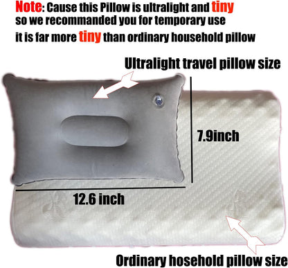 2Pack Ultralight A4 Size Inflatable Travel Pillow, Small Squared Flocked Fabric Air Pillow for Traveling, Holiday Trip, Hiking, Camping,Napping,Neck Lumbar Support(Gray)