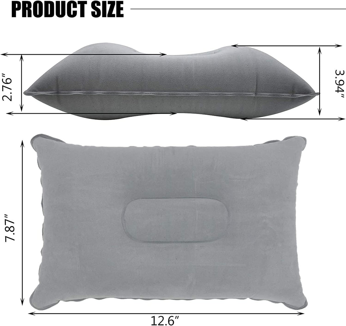2Pack Ultralight A4 Size Inflatable Travel Pillow, Small Squared Flocked Fabric Air Pillow for Traveling, Holiday Trip, Hiking, Camping,Napping,Neck Lumbar Support(Gray)
