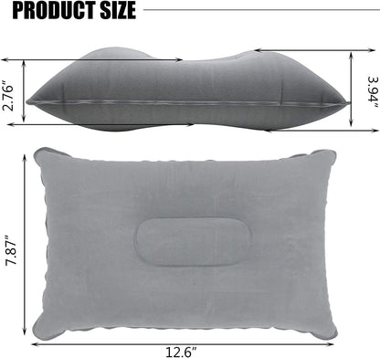 2Pack Ultralight A4 Size Inflatable Travel Pillow, Small Squared Flocked Fabric Air Pillow for Traveling, Holiday Trip, Hiking, Camping,Napping,Neck Lumbar Support(Gray)