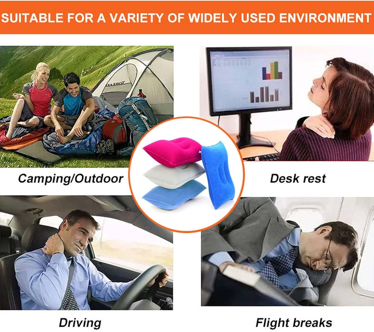 2Pack Ultralight A4 Size Inflatable Travel Pillow, Small Squared Flocked Fabric Air Pillow for Traveling, Holiday Trip, Hiking, Camping,Napping,Neck Lumbar Support(Gray)